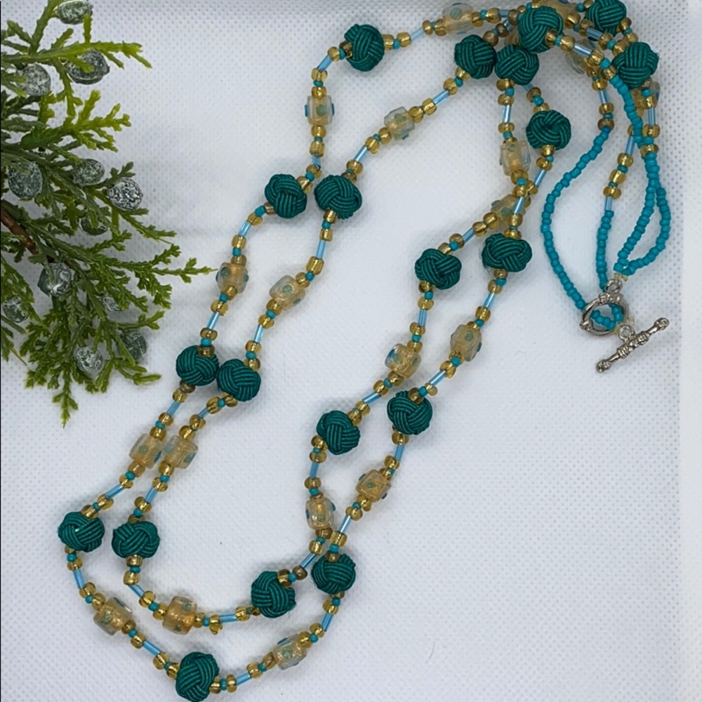 2 strands Glass /fabric handmade beads